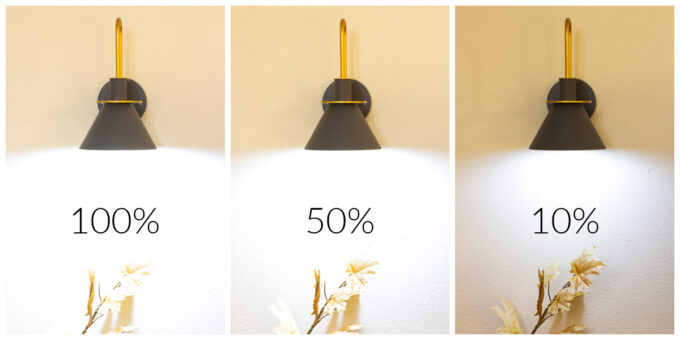 collage of sconces in three different light percentages