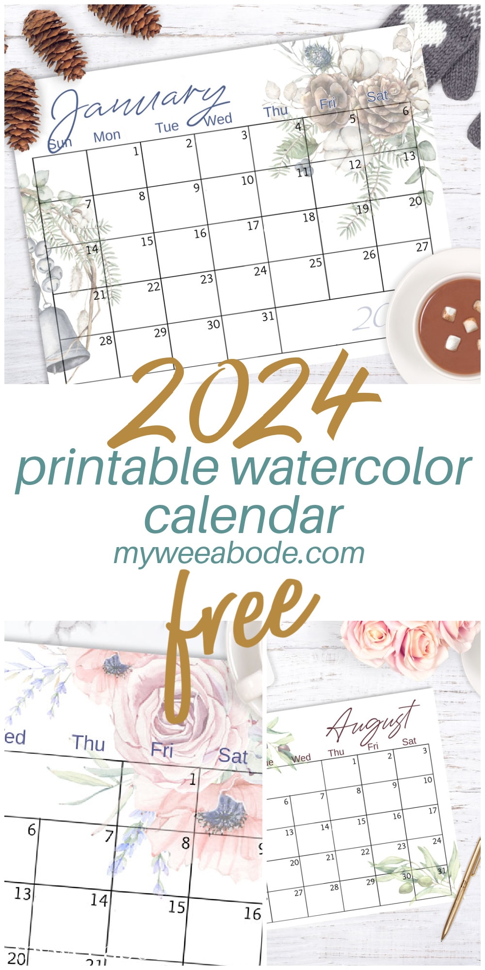 free 2024 printable watercolor calendar collage of pages