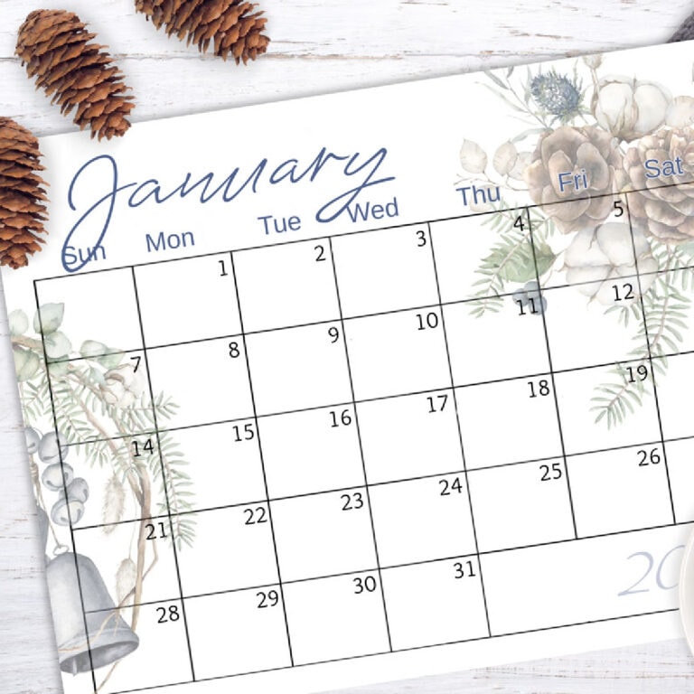 free 2024 printable watercolor calendar january page with winter elements on wood surface