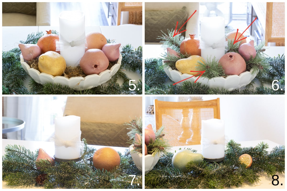 steps for how to create a pastel christmas centerpiece with sugared fruits