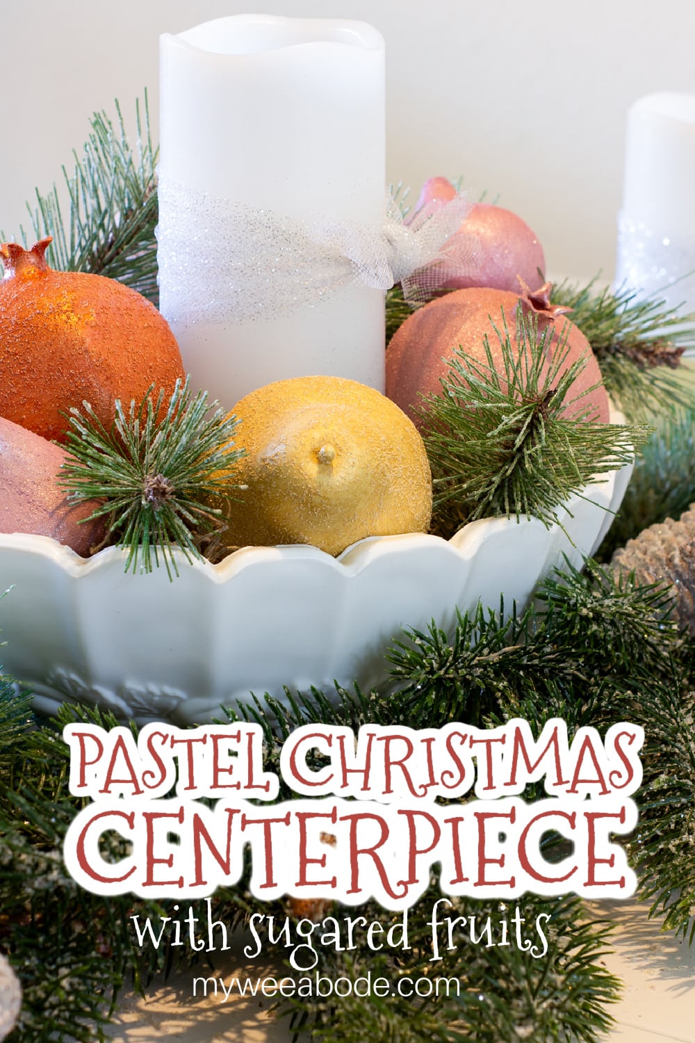 how to create a pastel christmas centerpiece with faux sugared fruits dining table with centerpiece and candles