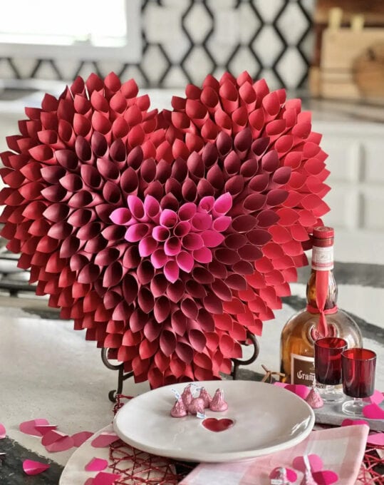 paper cone heart with valentine elements