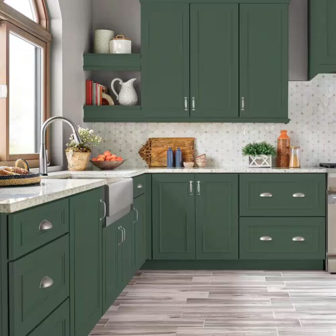 sage green cabinet paint colors dark sage green cabinets with white backsplash and wood accents