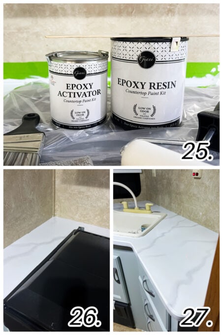steps of how to paint epoxy for marble look counters