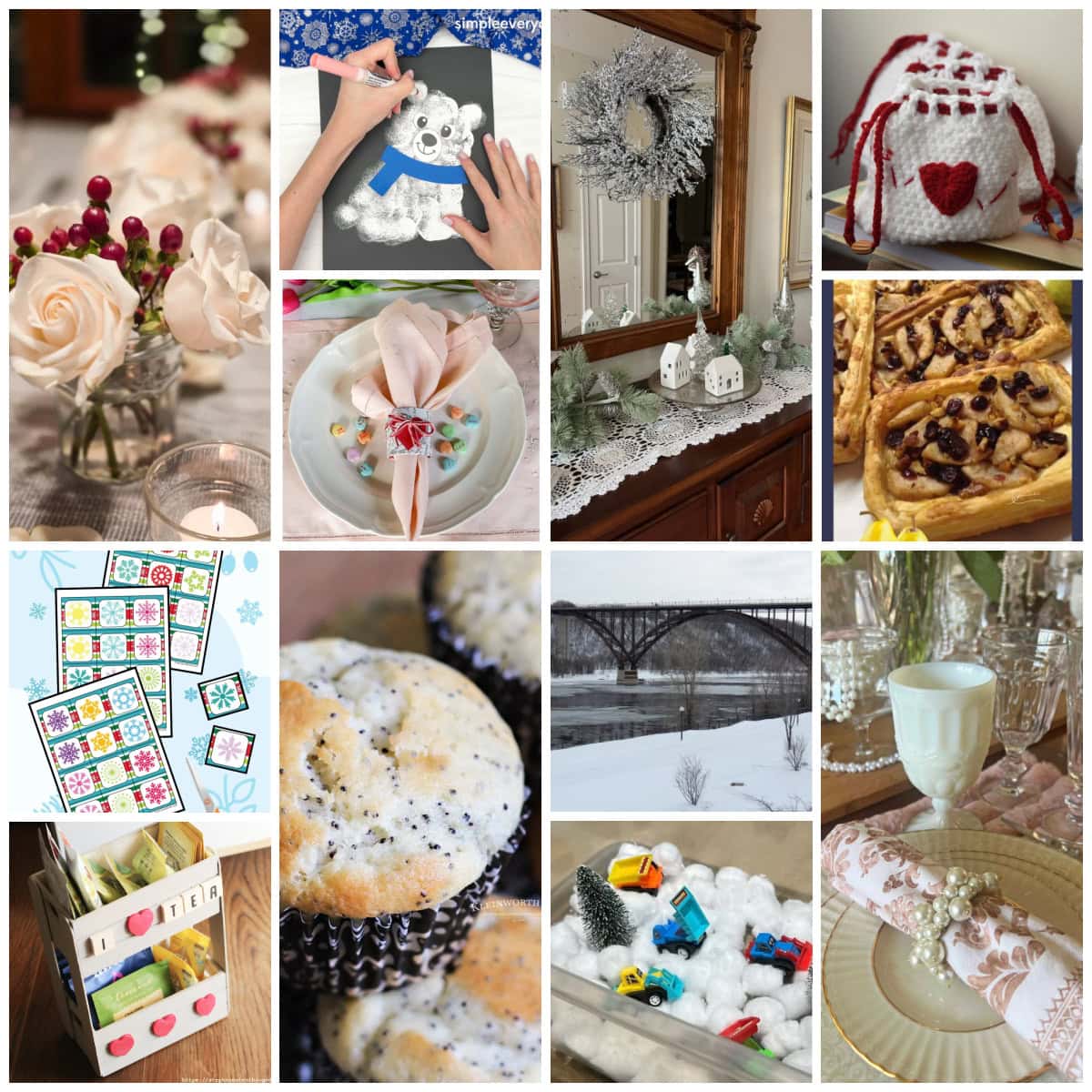 collage of winter and Valentine's projects and ideas